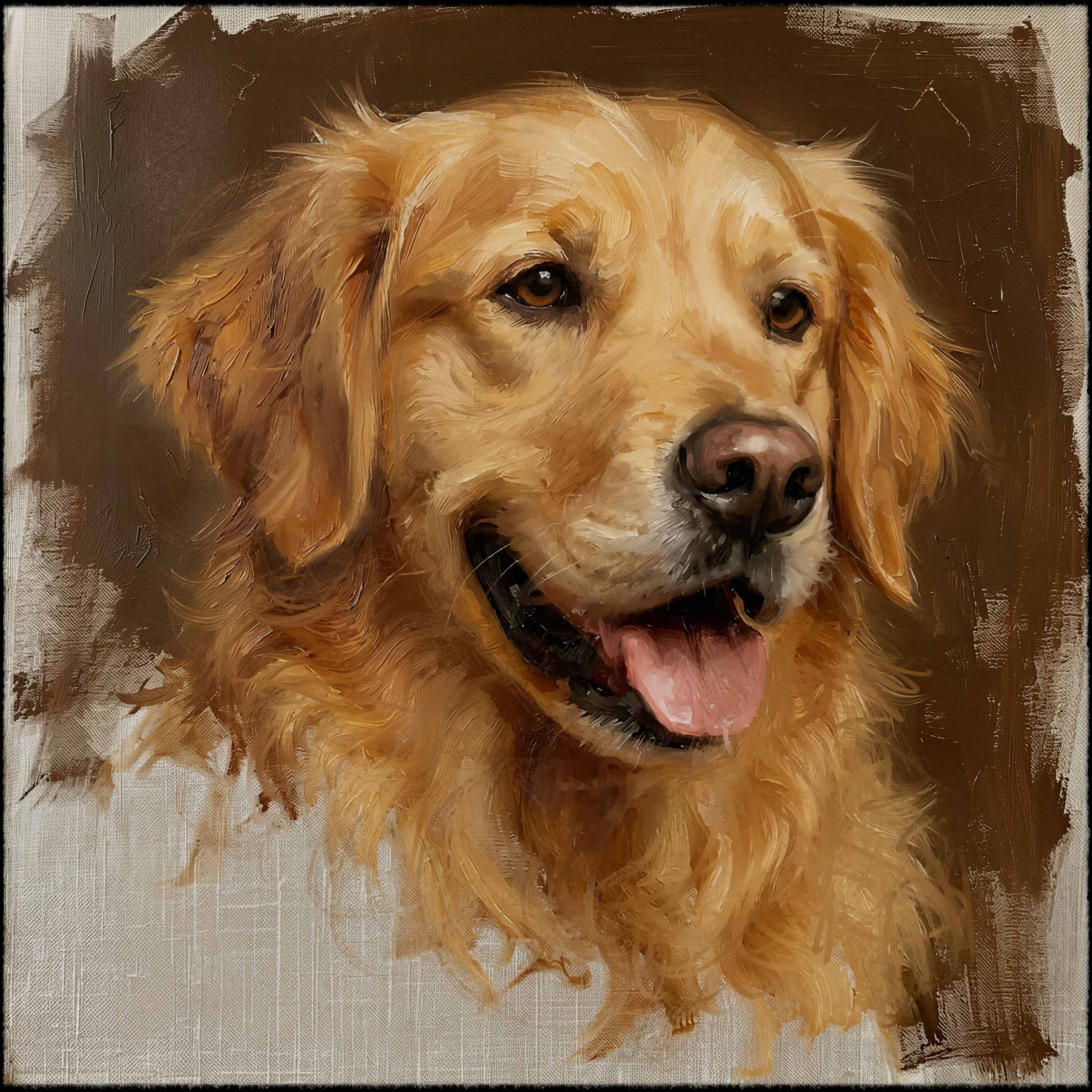 Portrait painting of a golden dog.