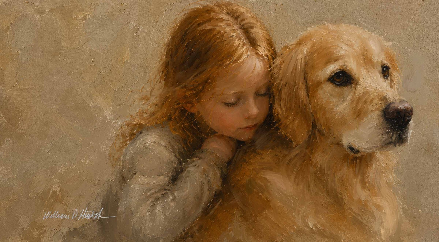 Portrait of a girl with a golden retriever.