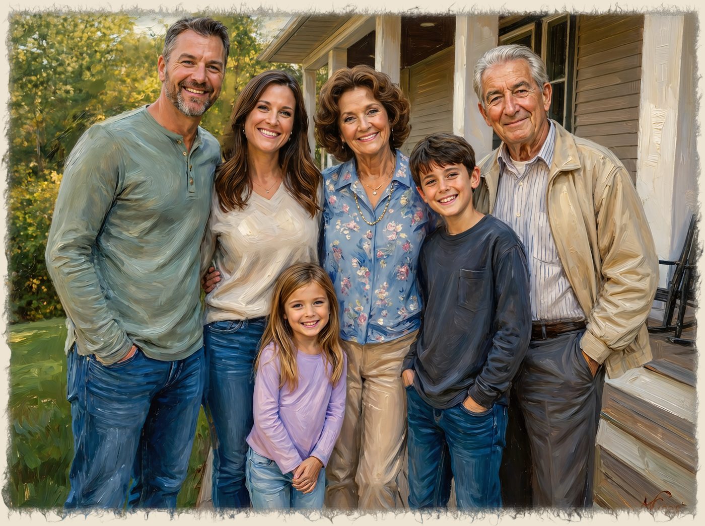 Family portrait on a porch.