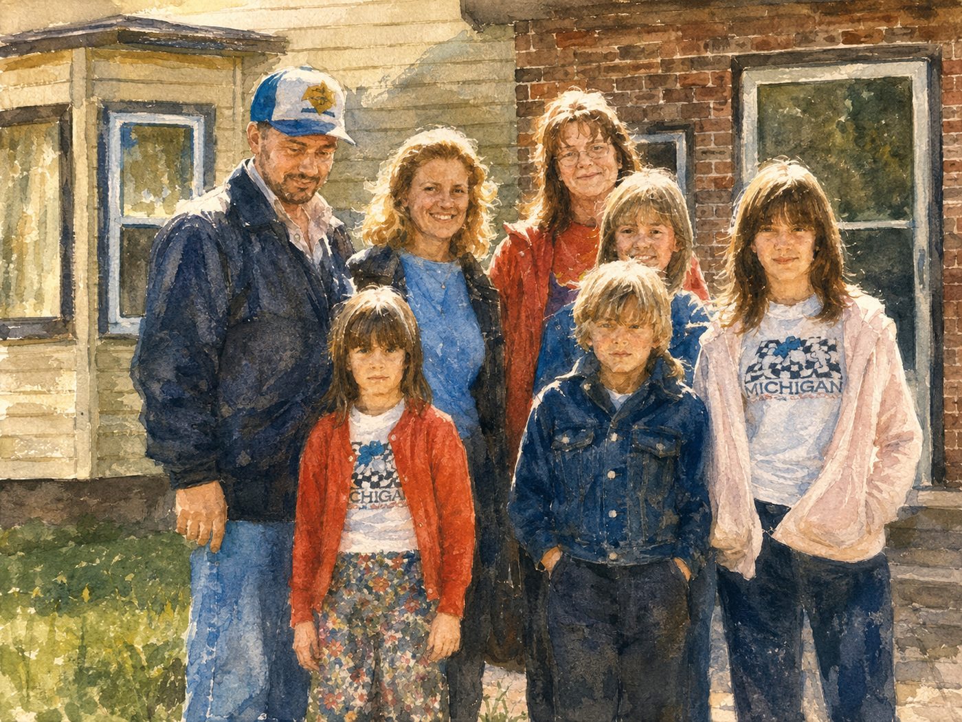 Large watercolor family portrait.