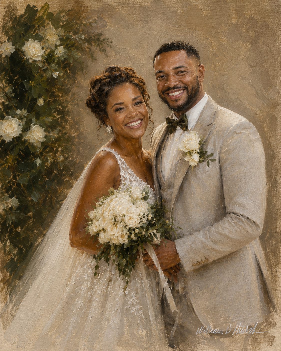 Commissioned wedding portrait of a couple.
