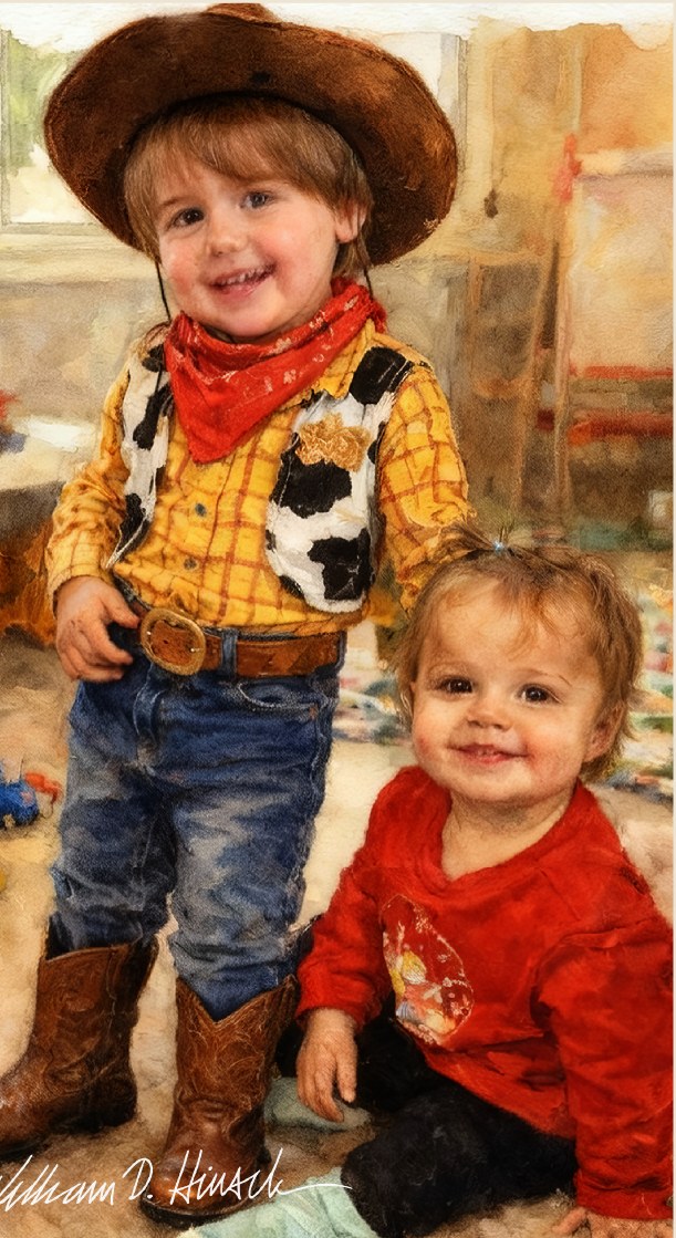 Portrait of two young children in costume