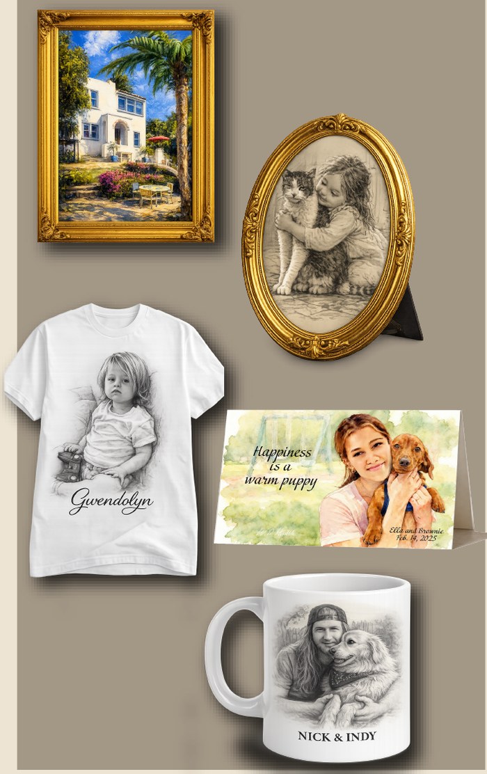 Framed prints and custom gifts featuring portrait art