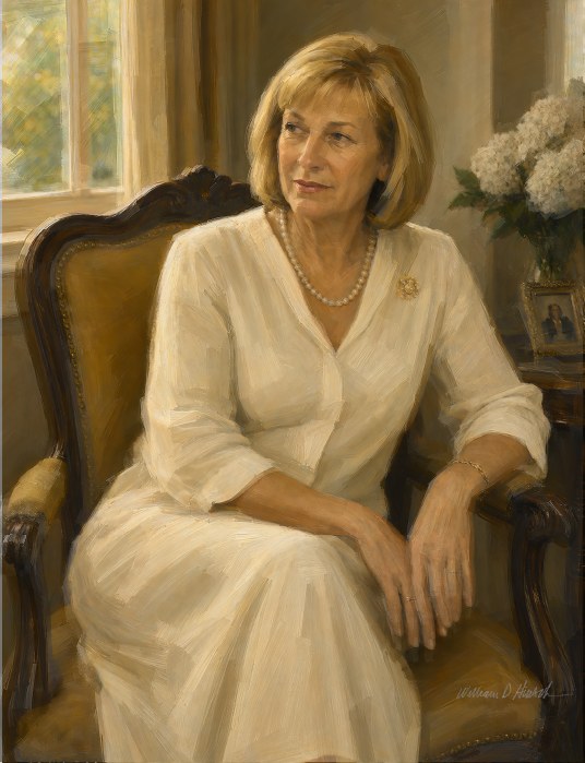 Portrait of a woman seated in white