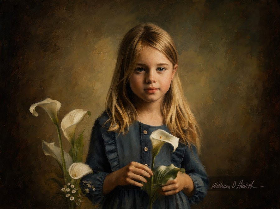 Portrait of a young girl holding lilies