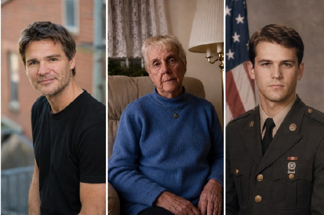 Three separate individual reference photographs of three family members, including a relative who has since passed away.